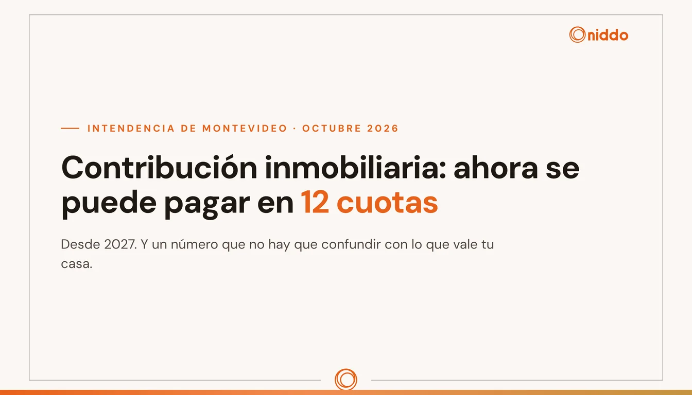 Placa de texto: contribución inmobiliaria en Montevideo, pago en 12 cuotas desde 2027
